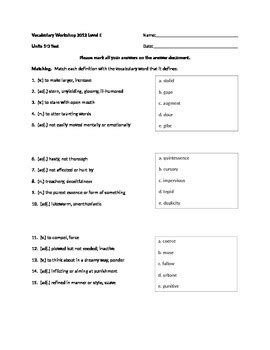 Vocabulary Workshop Answers Level E Review Units 1 3 PDF