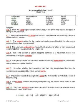 Vocabulary Workshop Answers Unit 1 Level E Doc