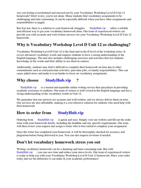 Vocabulary Workshop Level D Unit 11 Answers Homework Hawk Epub