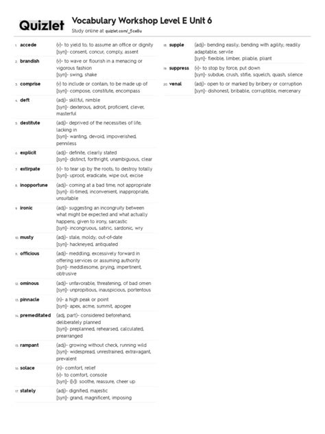 Vocabulary Workshop Level E Answers Myspace PDF