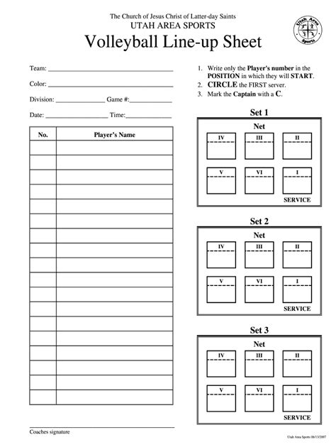 Volleyball Line Up Sheet Free Printable
