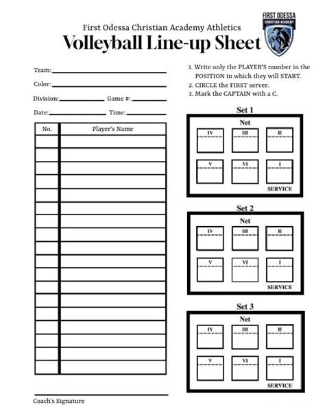 Volleyball Lineup Sheet Template