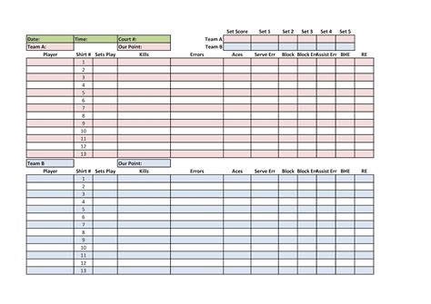 Volleyball Stats Sheet Printable
