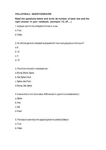 Volleyball Test Questions And Answers Reader