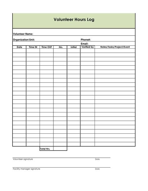Volunteer Hours Log Template