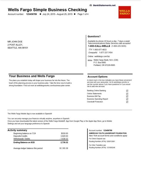 WELLS FARGO BANK STATEMENT TEMPLATE Ebook Kindle Editon