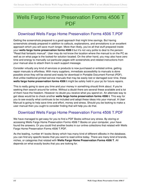 WELLS FARGO HOME PRESERVATION FORMS 4506 T Ebook Doc