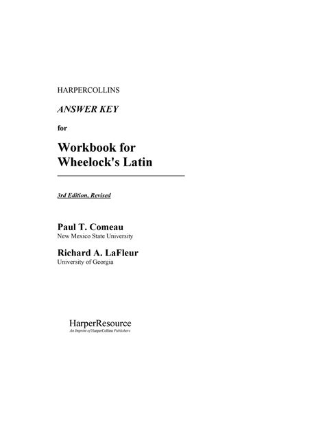 WHEELOCK LATIN WORKBOOK ANSWER KEY Ebook Epub