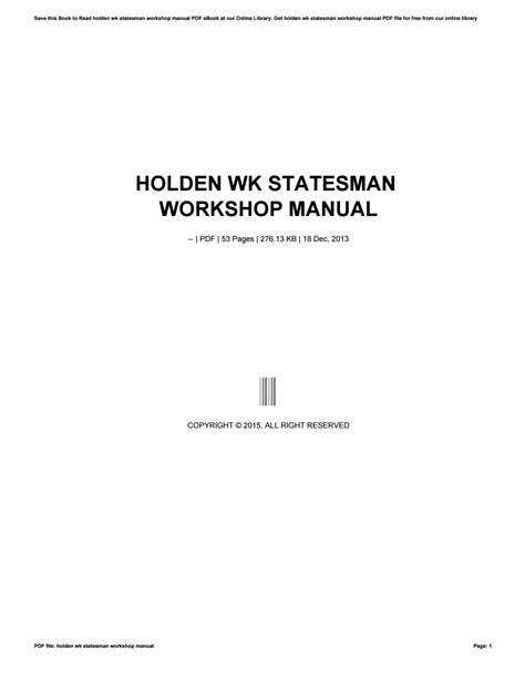 WK STATESMAN WORKSHOP MANUAL Ebook Reader