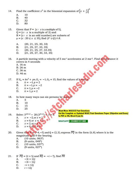 Waec Further Maths Past Questions And Answers PDF