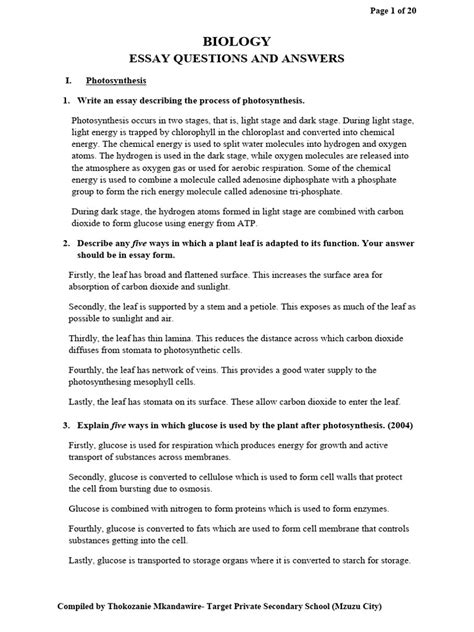 Waecssce 2014 Biology Essay Objective Answer Reader