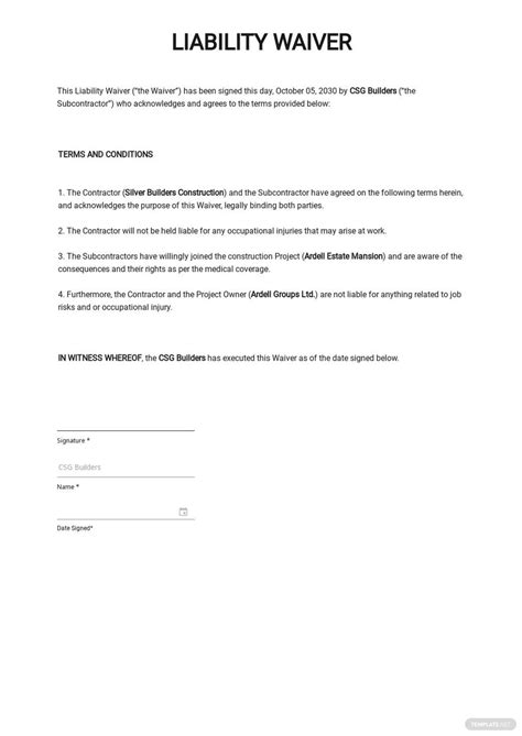 Waiver Of Liability Template