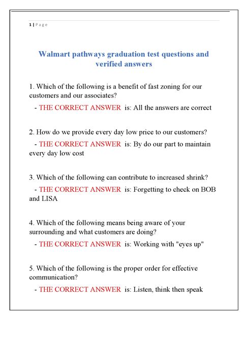 Walmart Pathways Graduation Test Answers 2019