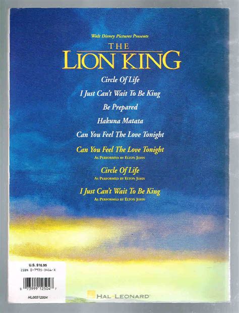 Walt Disney Presents The Lion King Original Songs Piano Vocal PDF