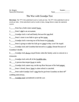 War With Grandpa Answer Key PDF