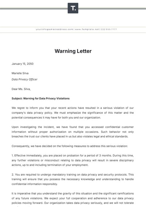 Warning Letter To Staff Template