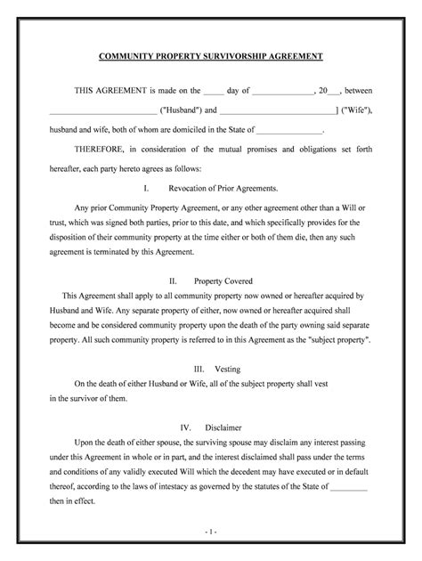 Washington State Community Property Agreement Template