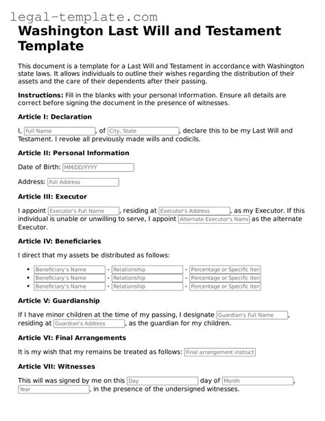 Washington State Last Will And Testament Template