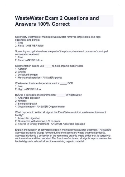 Wastewater Test Answers PDF