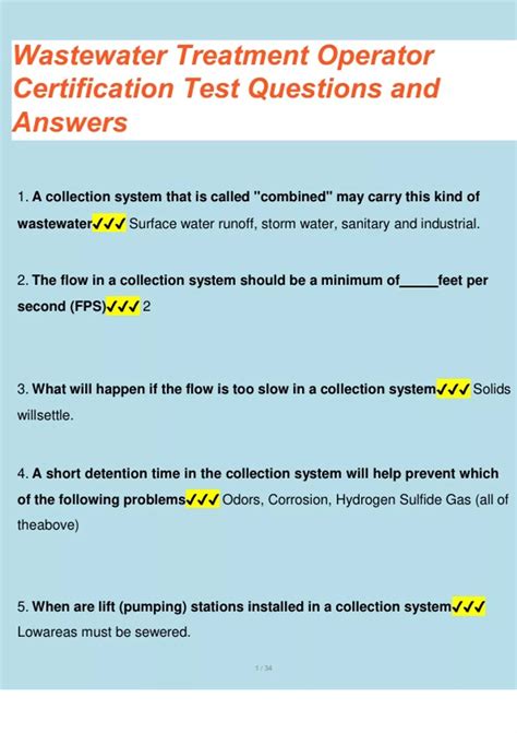 Wastewater Treatment Test Answers Epub