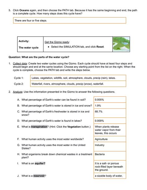 Water Cycle Answer Key Reader