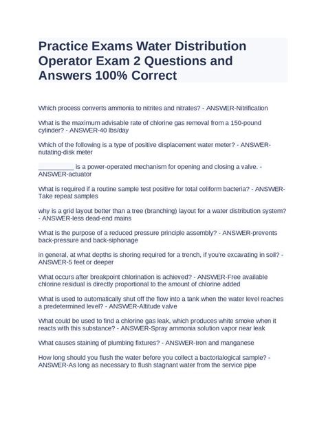 Water Distribution Operator Test Questions And Answers Kindle Editon