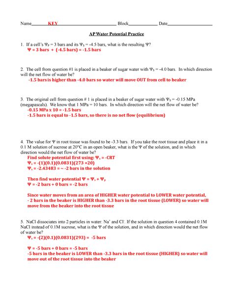 Water Potential Problems And Answers Doc