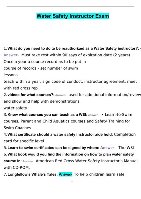 Water Safety Instructor Answers PDF