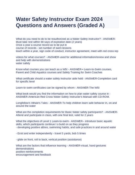 Water Safety Instructor Exam Study Guide Answers Epub