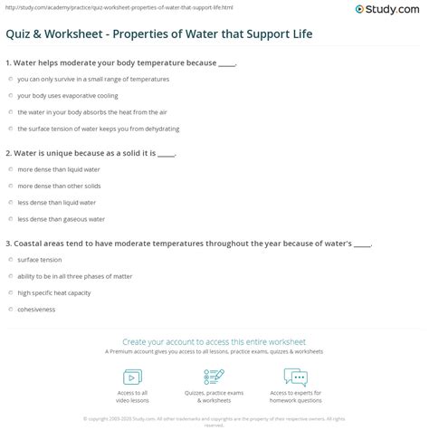 Water Worksheet Answers Doc