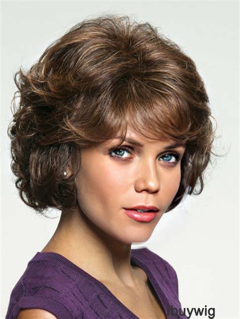 Wavy 10" Brown Chin Length Remy Human Hair Without Bangs Human Hair Monofilament Wig