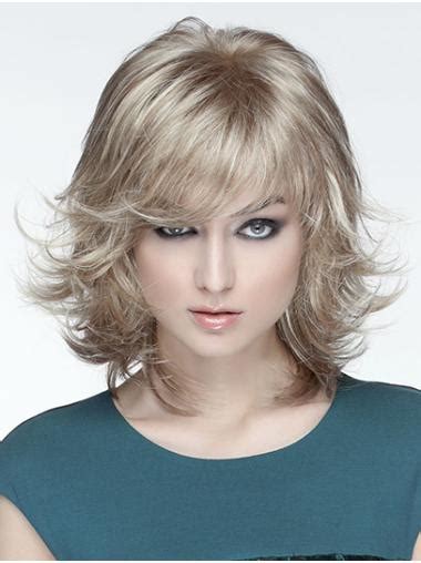 Wavy 12" Monofilament Blonde With Bangs Synthetic Medium Wigs New Arrivals