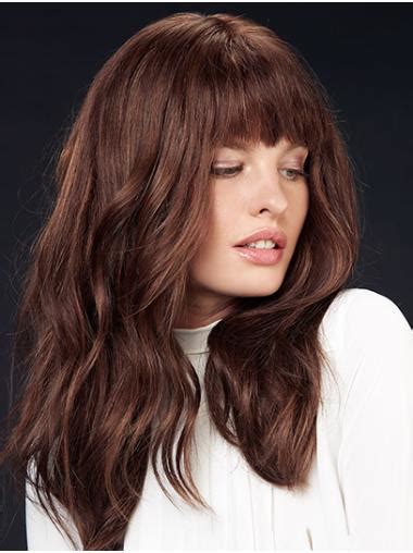 Wavy Auburn 16" Long Remy Human Hair With Bangs Lace Front Wig: Sale Extravaganza 2025