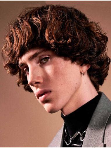 Wavy Auburn Capless Medium Remy Human Hair Wavy Bowl Cut Men Wigs