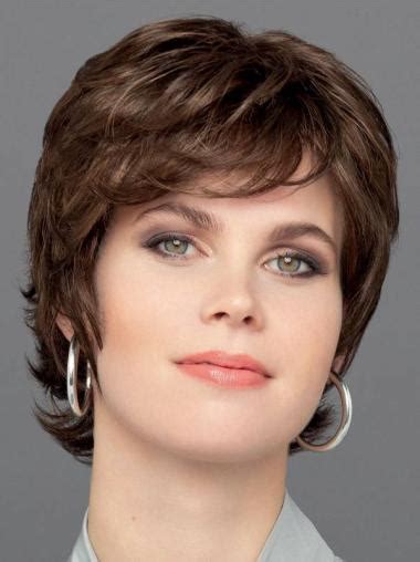 Wavy Brown Monofilament Synthetic 6" Exquisite Short Wigs