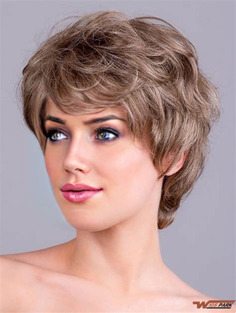 Wavy Monofilament Brown Short Wig For Women Classic Style