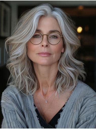 Wavy Without Bangs 10" Grey Medium Length Layered Wigs