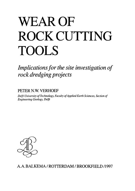 Wear of Rock Cutting Tools Implications for the Site Investigation of Rock Dredging Projects Kindle Editon