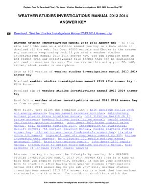 Weather Studies Investigation Manual Answers 2013 2014 Reader