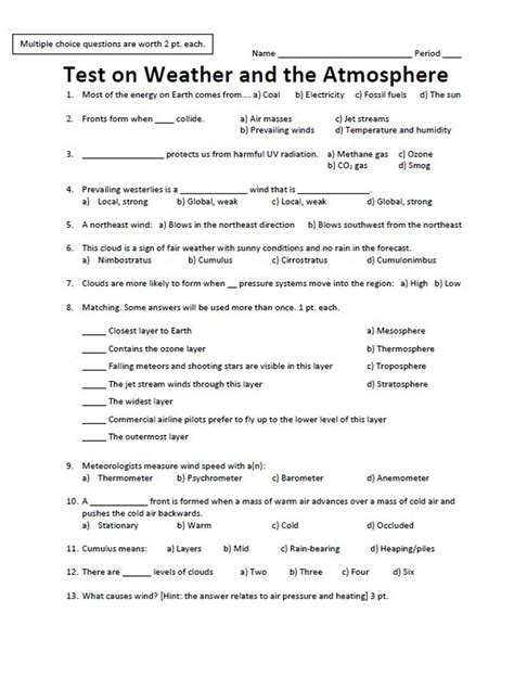 Weather Test Answers PDF