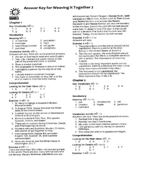 Weaving It Together 3 Answer Key PDF