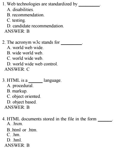 Web Technology Multiple Choice Questions With Answers PDF