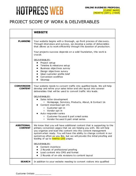 Website Development Scope Of Work Template