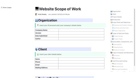 Website Scope Of Work Template