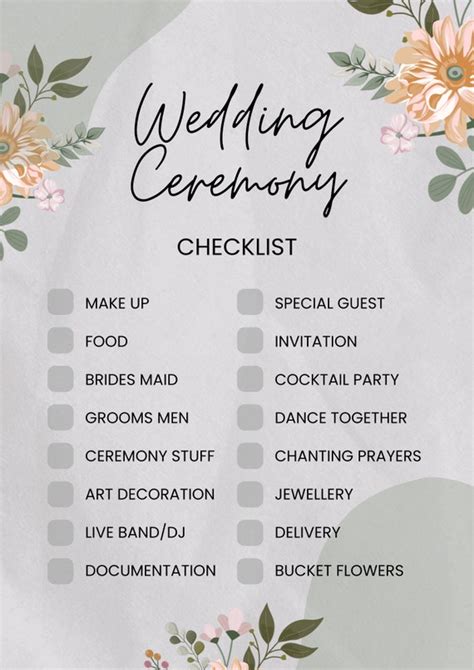 Wedding Ceremony Checklist Printable