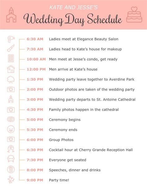 Wedding Day Timeline Templates