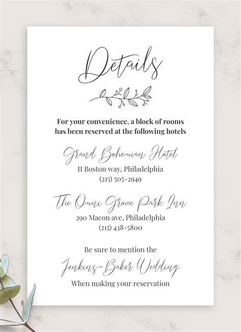 Wedding Details Card Template
