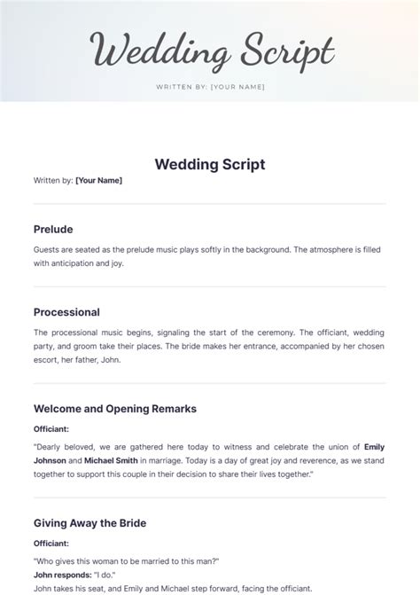 Wedding Officiant Script Template