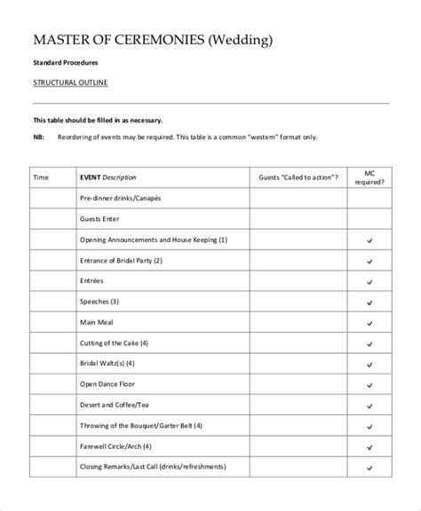 Wedding Outline Template