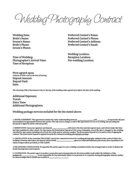 Wedding Photography Contract Templates